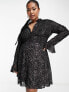 Фото #1 товара ASOS DESIGN Curve mini dress with button front detail in velvet devoree in black