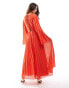 ASOS DESIGN tie back fluted sleeve pleated chevron chiffon midi dress in coral