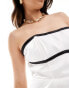 SNDYS satin bandeau mini dress with contrast bust seam detail in white