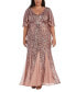 Фото #1 товара R&M Richards Plus Size Sequin Flutter-Sleeve Godet Gown