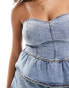 Miss Selfridge denim peplum bandeau top in bleach wash