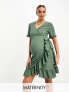 Фото #1 товара Vero Moda Maternity frill wrap front mini dress in khaki