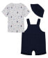 ფოტო #2 პროდუქტის Baby Boys Short Sleeve Print T-shirt, Patterned French Terry Shortalls and Bucket Hat, 3-Pc Set