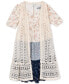 ფოტო #4 პროდუქტის Toddler & Little Girls Floral-Print Colorblocked Dress & Crochet Vest, 2 Piece Set