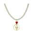 Red Heart and Pearl Statement Necklace Red, White and Gold - фото #1