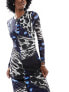 Фото #3 товара Vero Moda Tall long sleeved lettuce edge mesh maxi dress in blue abstract butterfly print