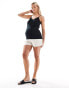 Mamalicious Maternity ribbed strappy jersey top with ruching in black