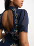 Фото #2 товара Hope & Ivy embroidered open back midi dress in navy