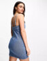 Фото #4 товара Stradivarius denim cami mini dress in medium blue