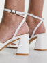 Glamorous Wide Fit mid heel sandals with bow in white