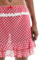 Reclaimed Vintage mini skirt co-ord in red gingham with bow and lace trim Красный, M - фото #8