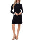 Women's Ruffle Collar & Sleeve Imitation Pearl Trim Sweater Dress