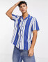 Фото #1 товара Topman revere stripe shirt in blue and white