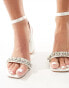 Be Mine Wide Fit Bridal Neha embellished strap block heel sandal in ivory Бежевый, 38 - фото #3