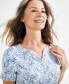 ფოტო #3 პროდუქტის Women's Short-Sleeve Printed Henley Top, Created for Macy's