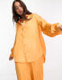 Фото #1 товара Monki co-ord jacquard satin long sleeve blouse with volume sleeves in orange