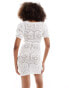 Miss Selfridge crochet short sleeve knitted dress with bow detail in cream