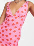 Фото #3 товара ASOS DESIGN sleeveless v neck maxi dress in pink and red geo print