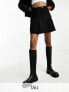 In The Style Tall exclusive box pleat denim mini skirt in black