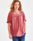 ფოტო #1 პროდუქტის Women's Crochet Square-Neck Puff-Sleeve Top, Created for Macy's