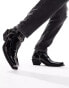 Фото #1 товара ASOS DESIGN cuban heeled boots in black faux leather with chain detailing