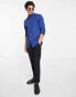 ASOS DESIGN skinny fit shirt with grandad collar in royal blue