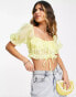 Фото #1 товара The Frolic milkmaid top with puff sleeves in lemon organza