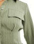 ASOS DESIGN mini shirt dress with oversized cuff detail in khaki pinstripe KHAKI PINSTRIPE, 34 - фото #4