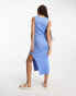 ASOS DESIGN knitted v neck midi dress in blue