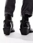 ASOS DESIGN cuban heeled boots in black faux leather with chain detailing