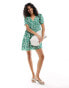 Фото #1 товара & Other Stories mini swing dress with puff sleeves in green floral print