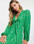 Vila knot front midi dress with gold spot in bright green