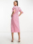 Nobody's Child Esme tie sleeve midi dress in pink and red gingham