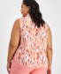Plus Size Printed Sleeveless Bow Neck Blouse, Created for Macy's