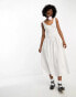 COLLUSION tie detailed smock midi dress in white