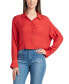 Juniors' Collared Long-Sleeve Cropped Shirt