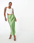 Фото #4 товара ASOS DESIGN Petite satin bias midi skirt in khaki green