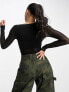 Фото #2 товара ASOS DESIGN long sleeve mesh panel wrap bodysuit in black