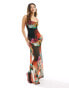 ASOS DESIGN strappy maxi dress with contrast ties in blurred floral print