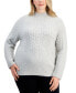 Фото #1 товара Plus Size Cable-Knit Mock Neck Sweater