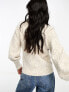 Vila v neck jumper with puff sleeved in mottled beige