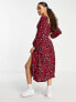 Фото #2 товара Miss Selfridge Petite milkmaid tie front midi dress in red animal