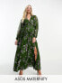 ASOS DESIGN Maternity button through pintuck maxi dress in green floral print