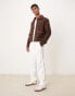 ASOS DESIGN wool look harrington jacket with blanket stitch in brown