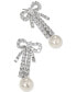 Фото #2 товара Rhodium-Plated Cubic Zirconia & Imitation Pearl Linear Drop Earrings, Created for Macy's