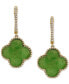 ფოტო #3 პროდუქტის EFFY® Dyed Jade & Diamond (1/20 ct. t.w.) Beaded Clover Dangle Hoop Drop Earrings in 14k Gold