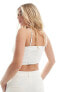 Vila Bridal jacquard bandeau top with 3D corsage in white