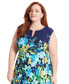 Фото #4 товара Plus Size Split-Neck Floral-Print Fit & Flare Dress