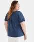 ფოტო #2 პროდუქტის Plus Size Eyelet Puff-Sleeve Split-Neck Cotton Top, Created for Macy's