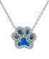 ფოტო #1 პროდუქტის Lab-Grown Blue Opal & Cubic Zirconia Paw 18" Pendant Necklace in Sterling Silver